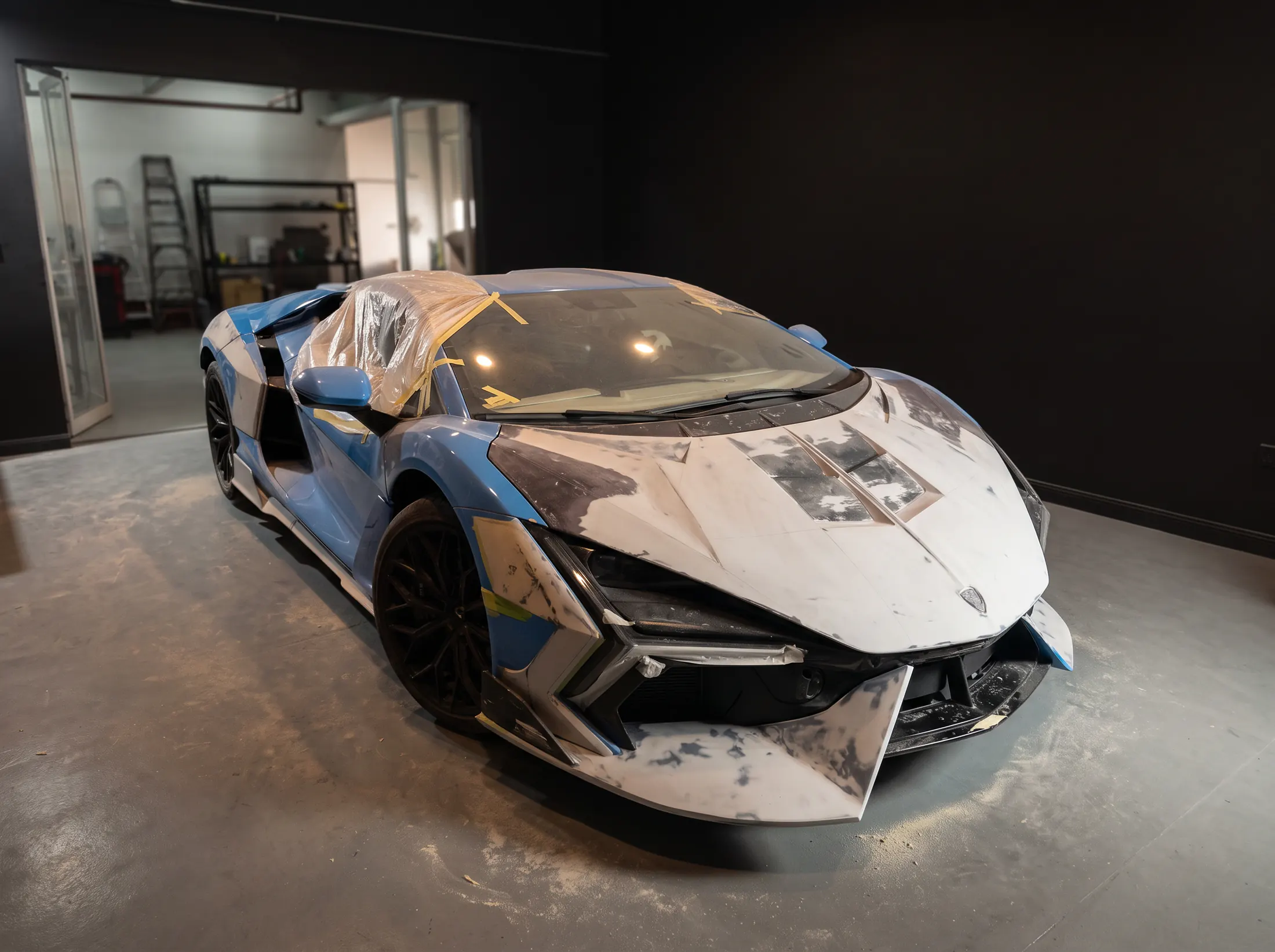Prototype bodywork test-fitted to a supercar